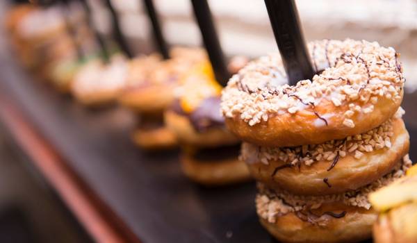 stacked donuts in the shop